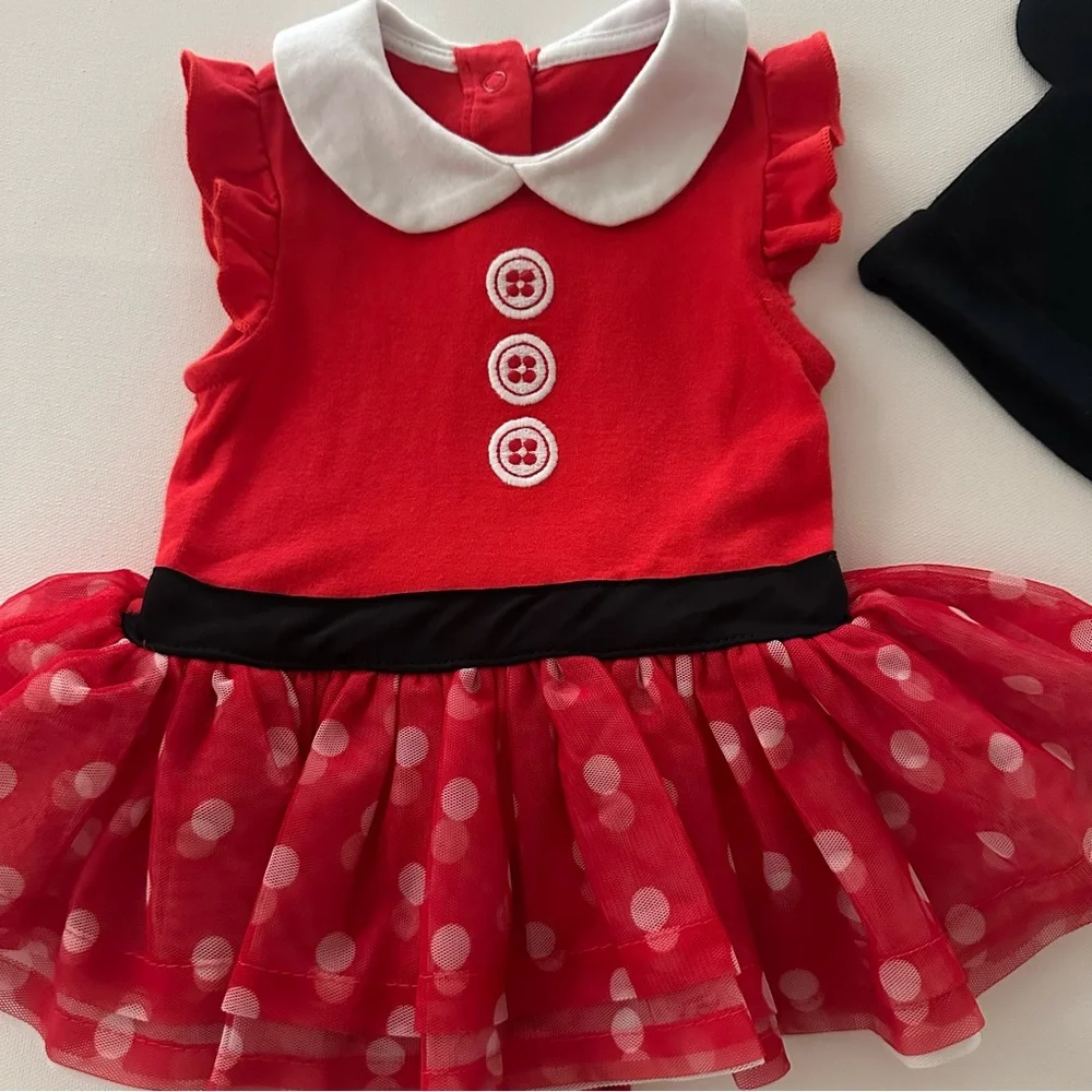 Disney Minnie Mouse 12-18 Months Baby Girl Bodysuit Dress Ears Hat Set Outfit